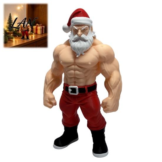 Modern Festive Room Accents 3D Printed Fitness Santa Claus Figurine, Muscular Statue, Cool Gym Theme Christmas Gifts Creative Sports Figure