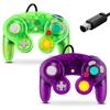 FIOTOK Gamecube Controller Classic Wired Controller for Wii Nintendo Gamecube Purple Clear Green 2 (Clear & - Pack)