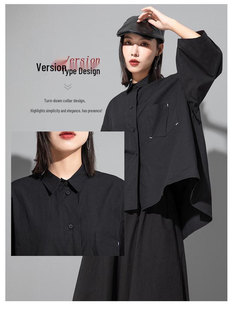 Женский темный топ в китайском стиле с нерегулярными рукавами средней длины и свободного кроя