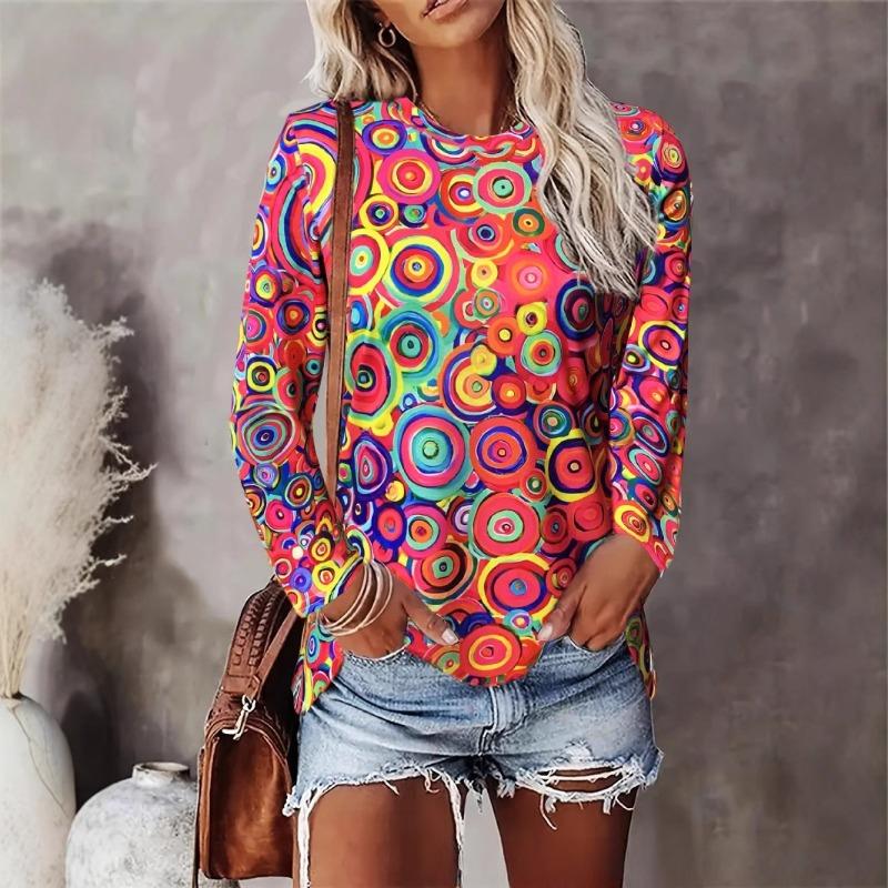 Весна Осень 3D Печатная Футболка С Длинными Рукавами Повседневная Круглая Горловина Свободный Топ Футболки Женские