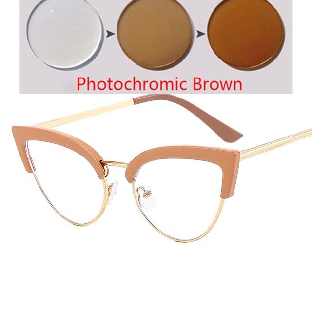 Полурамка, синий свет, блокирующие кошачий глаз, оптические очки с рецептом, женские фотохромные очки для близорукости, 0-0,5-0,75-6