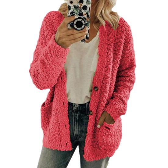 Зимняя женская куртка с двойными карманами, плотный флисовый однобортный кардиган с длинными рукавами, теплое ветрозащитное, сохраняющее тепло уличное пальто