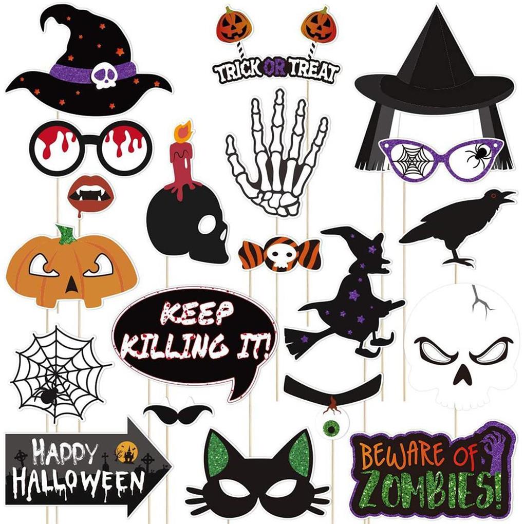 20 предметов реквизита для фотосъемки на Хэллоуин, веселый печатный праздничный набор реквизита для селфи, украшения, украшения для фотографий, декор для фотографий
