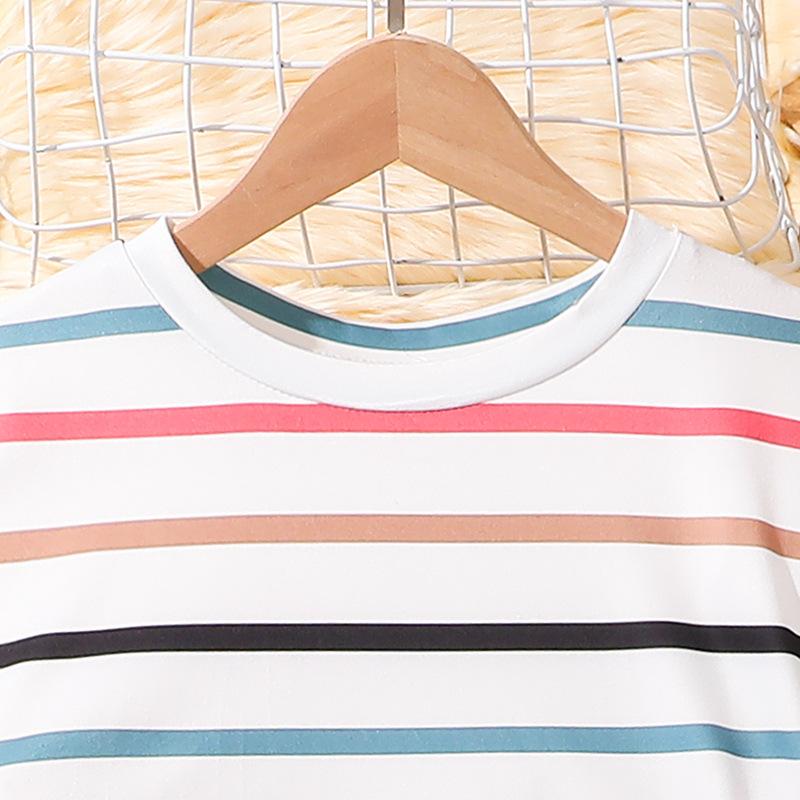 Женская одежда Летний темперамент Элегантный поясной ремень Полосатый круглый вырез с короткими рукавами Длинное платье
