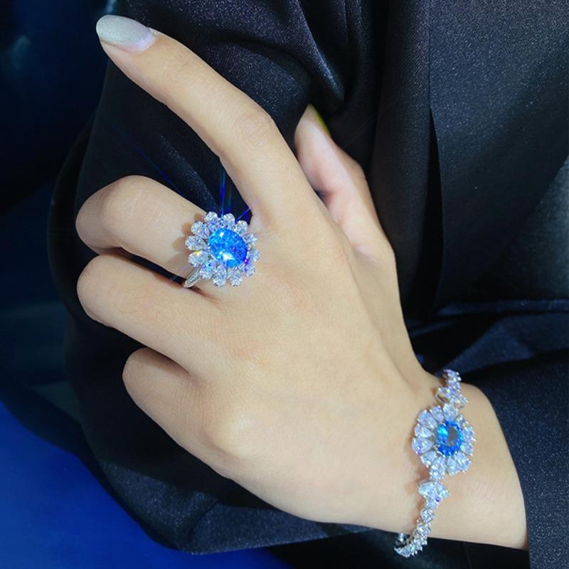 BELLA BOX Net Red Live Broadcast Hot Selling New Imitation Sea Blue Topa Stone Full Diamond Open Ring Female Jewelry