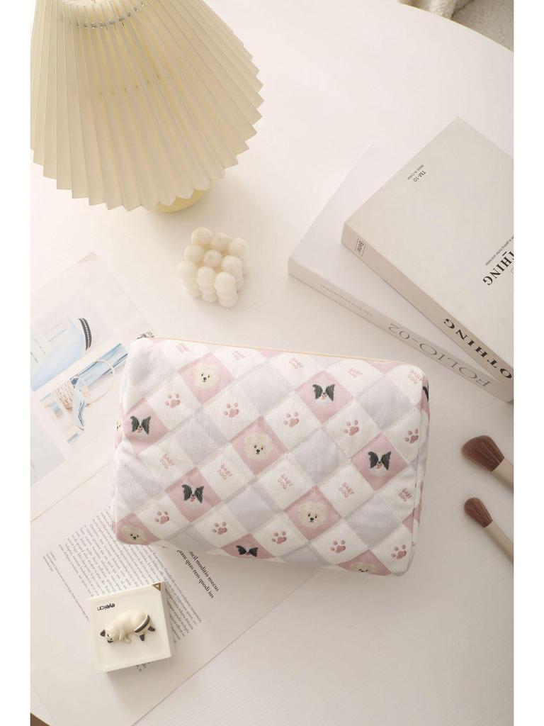 Yellow Duck Pear Large Capacity Makeup & Stationery Bag with Color Block Design