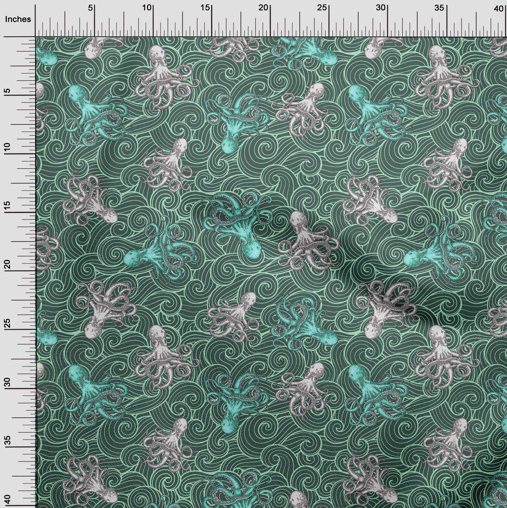 oneOone Ткань Cotton Flex Dark Teal Green, морская тема, проекты для декора, напечатанная по ярдам, 40 дюймов