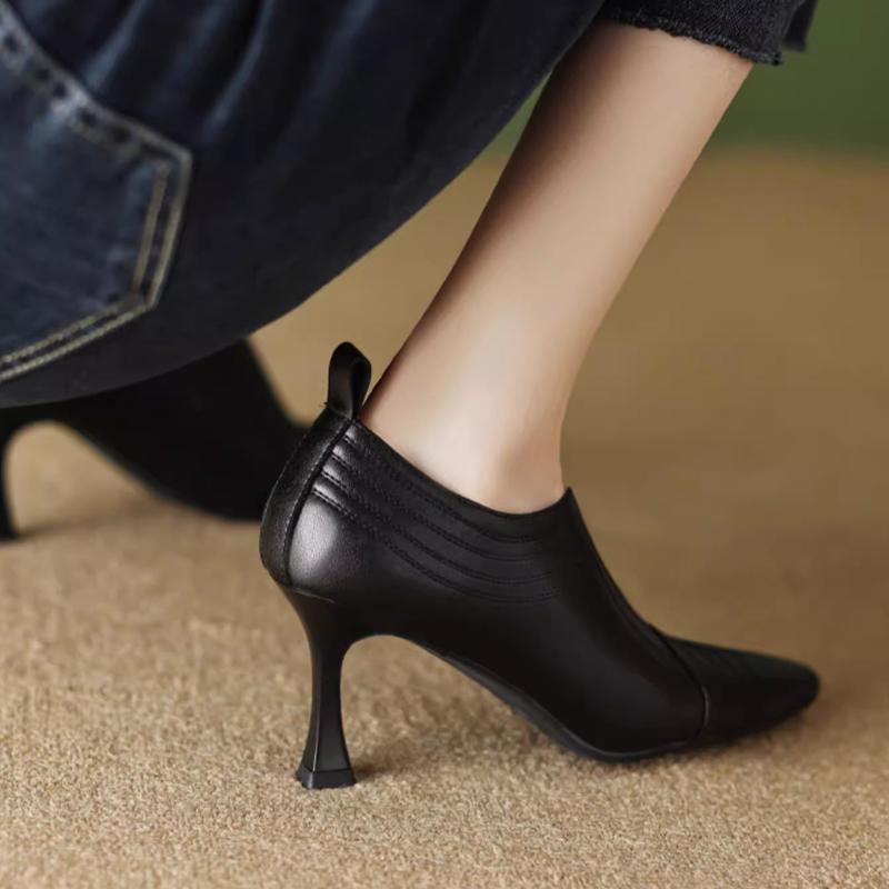 Модные новые женские босоножки на шпильках с острым носком на высоком каблуке, черные ботильоны для женщин, осень-зима