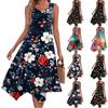 Women's Casual Fashion Round Neck Sleeveless Print Irregular Hem Midi Dress Hem Midi Dress