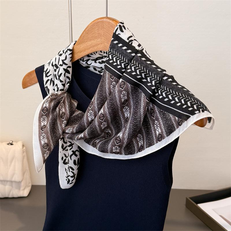 Luxury Print Hairbands Square Scarf Women Elagant Cotton Linen Feeling Bandana Neck Kerchief Head Bands Foulard Female Scarfs