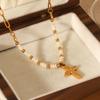 French light luxury vintage natural freshwater pearl necklace stainless steel cross pendant jewelry high-end clavicle chain