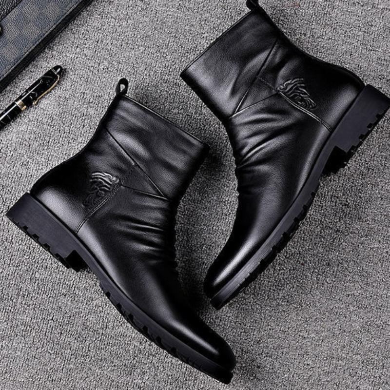 Ботинки «Челси», кожаная зимняя мужская обувь, английские модные кроссовки на молнии на молнии, противоскользящие сохраняющие тепло туфли Martin из телячьей кожи