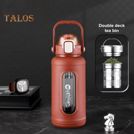 Стеклянная бутылка для питья объемом 1500 мл с соломенной ручкой, заварник для чая из нержавеющей стали и герметичная мотивационная бутылка для воды с силиконовым рукавом для ежедневного приема