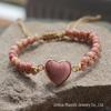 Богемский красный браслет из камня красного дерева в форме сердца, плетеный, двухслойный, женский