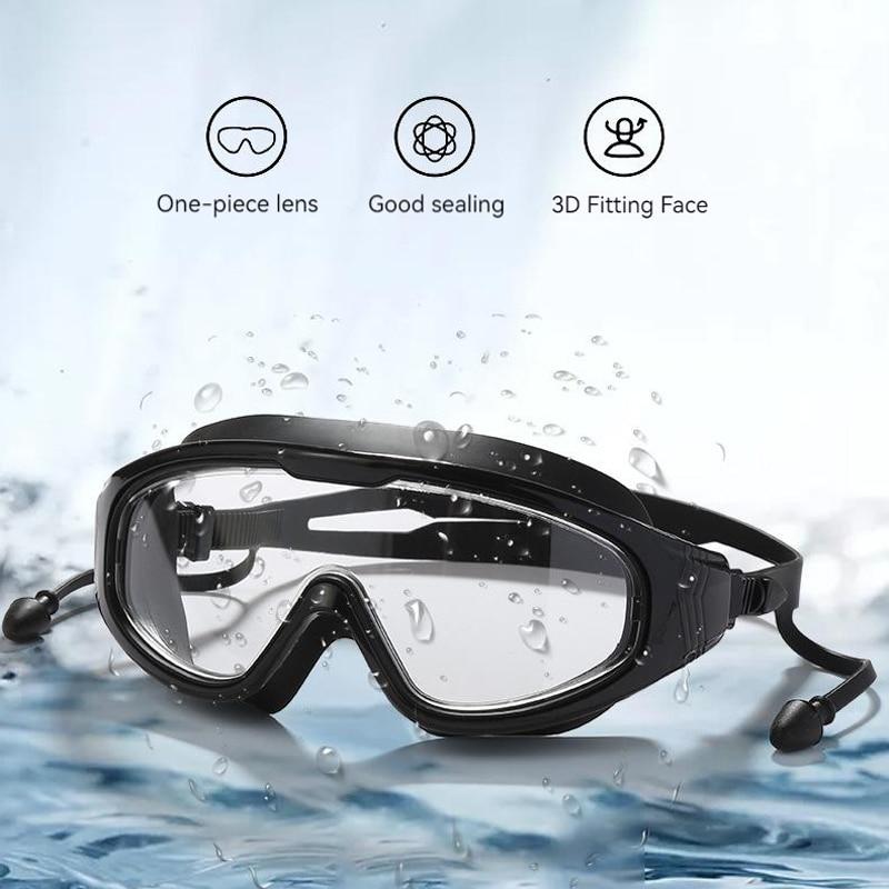 Противотуманные очки для плавания в большой оправе HD для взрослых, мужчин и женщин, водонепроницаемые очки для плавания, очки для дайвинга, серфинга, водного спорта