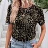 Women Tops Round Neck Short Sleeve Shiny Sequin Embellished T-Shirt Regular Fit Tee Shirt