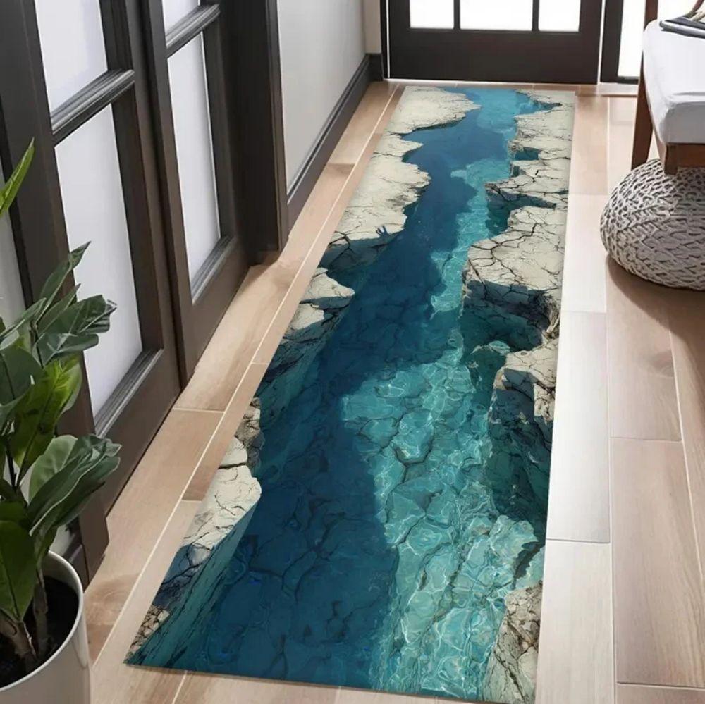 3D Abyss Crack Carpet Fissure Shattered Ground Print Rug Dramatic Depth Illusion Floor Mat for Living Room Fashionable