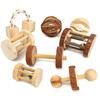 Натуральные Деревянные Игрушки-Грызунки для Мелких Животных - Формы Кроликов, Гантели, Моноцикл и Ролик с Колокольчиком