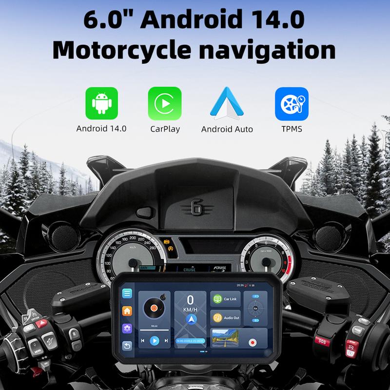 EKIY 6" Portable Digital Motorcycle Dashboard GPS Motorcycle Navigation Screen Wireless CarPlay Moto Android Auto Android 14.0