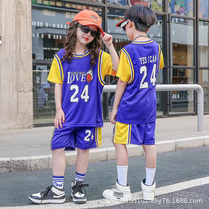 Wholesale of children's basketball clothes for boys and girls Printed kindergarten primary school students No. 24 jersey Light board performance