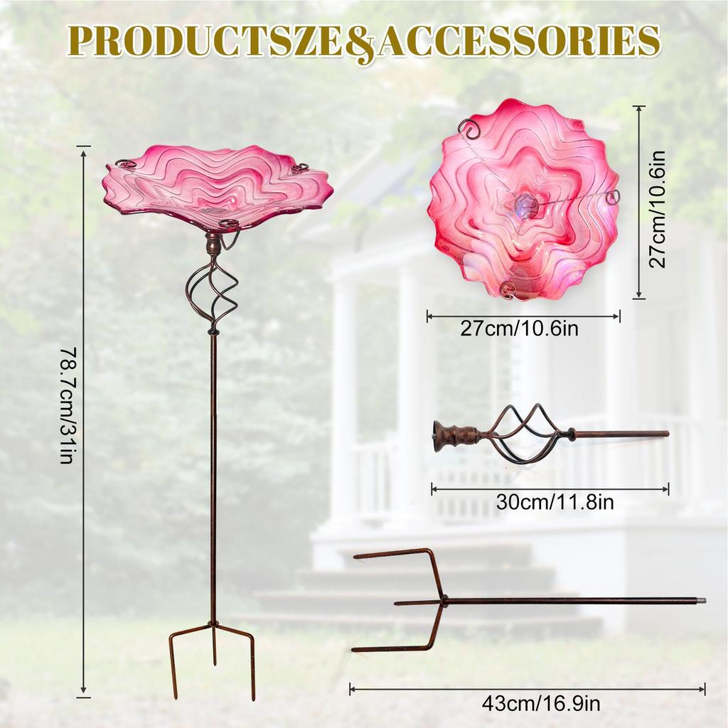 Garden Bird Bath Animals Feeder With Ground Stake Outdoor Standing Metal Bird Bath For Hummingbird Parrot Parakeet Bee Patio