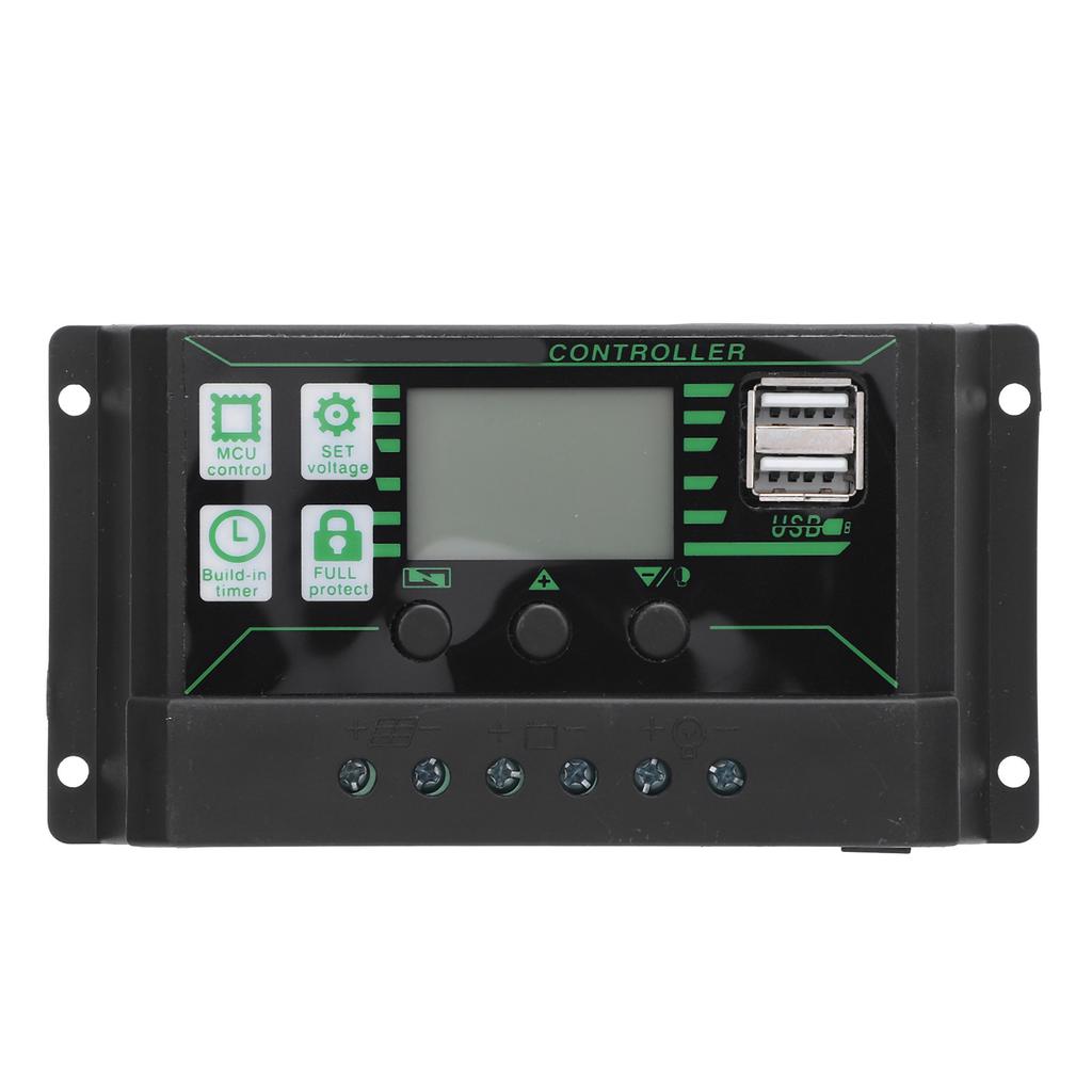 Solar Charge Controller 12V 24V 10A LCD Display Dual USB Port Multiple Guard Solar Panel Regulator for RV Car Boat