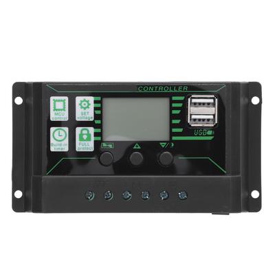 Контроллер заряда солнечной батареи 12В 24В 10А ЖК-дисплей Двойной USB-порт Множественная защита Регулятор солнечной панели для автодома, автомобиля, лодки