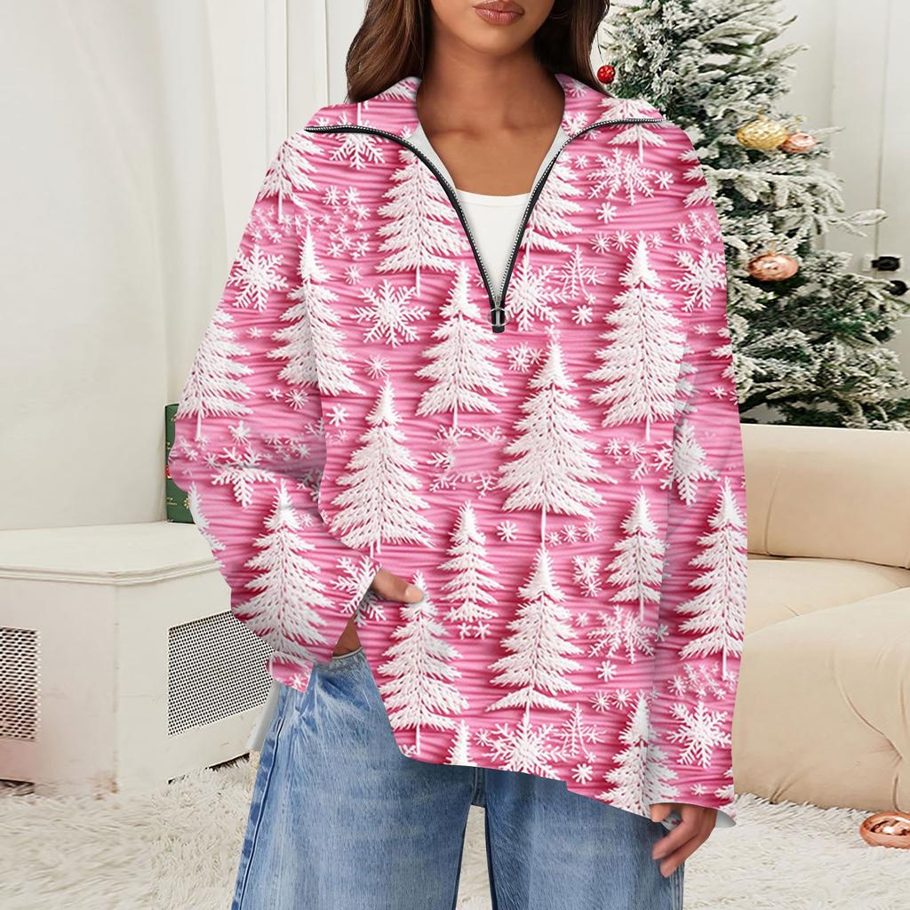 Женский повседневный свитер с полумолнией и лацканами со снежинками и разрезом сверху по бокам, модная одежда