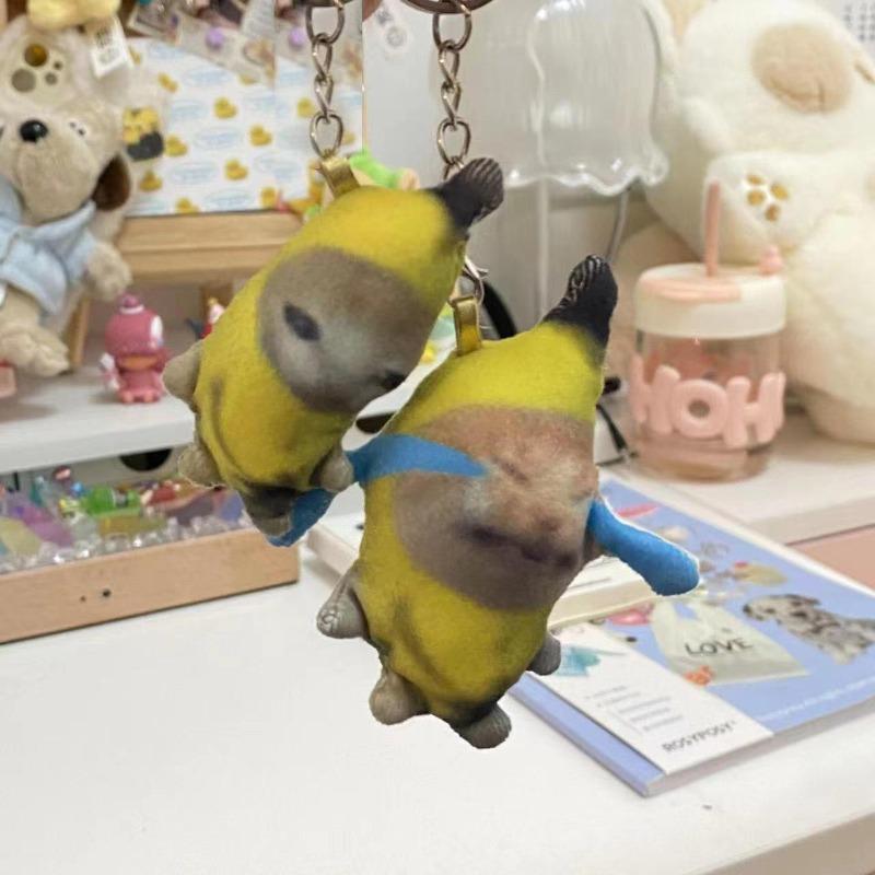 17cm Banana Cat Doll Pendant Voice Keychain Crying Happy Banana Cat