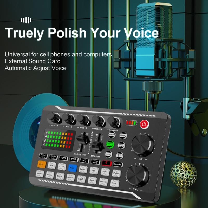 F998 Condenser Microphone With Auditory Mixer Sound Card For Clear Auditory In Podcasts And Music Production