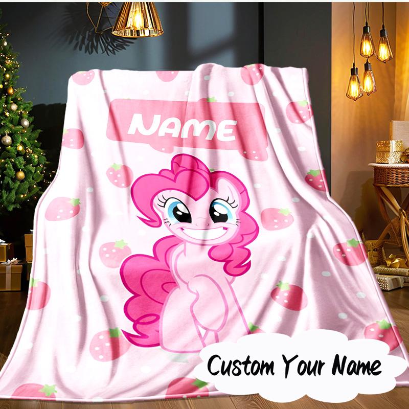 Custom Name Pony Strawberry Theme Blanket Ideal Bedding Blanket Perfect for Travel, Camping, Living Rooms, Offices, Sofas, Fan Christmas gift
