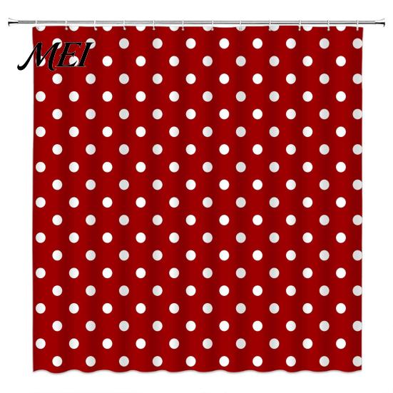 Durable Bathroom Partition Curtains Polka Dot Shower Curtain with Hooks, Waterproof Fabric Curtain, Retro Bath Polyester Hooks for Bathtub Decor,