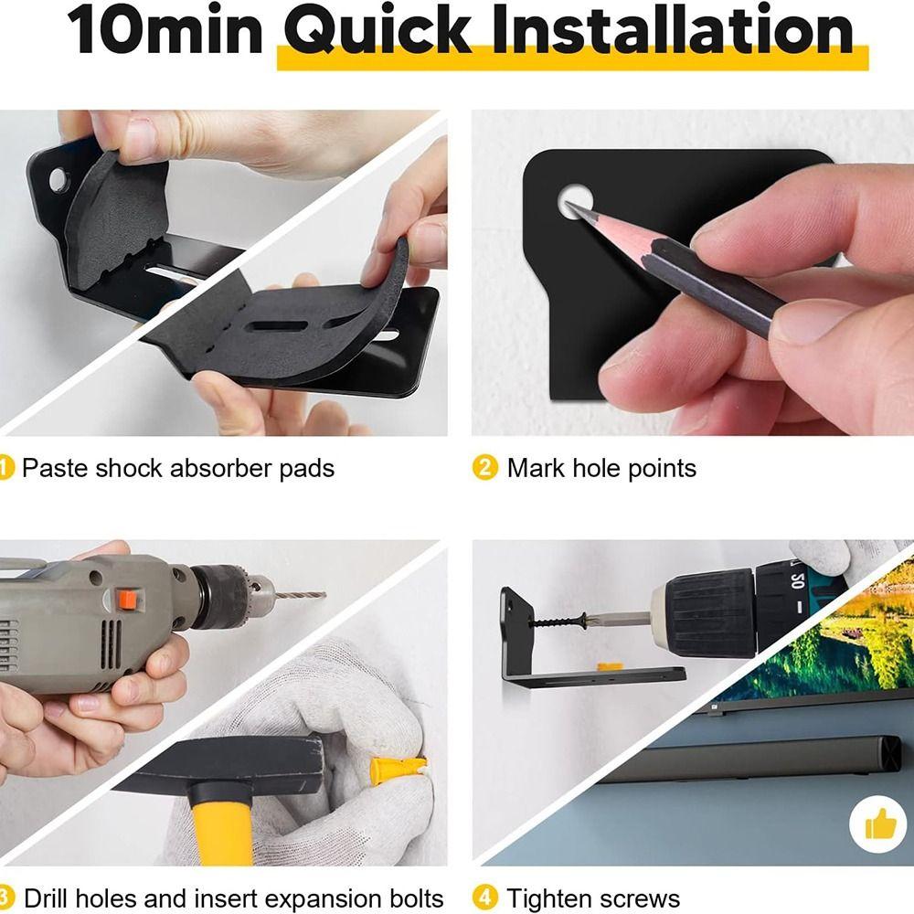Крепления для саундбара Настенные кронштейны - Легко устанавливаемый настенный держатель-полка с защитой от падения, Универсальный монтажный кронштейн для динамика саундбара