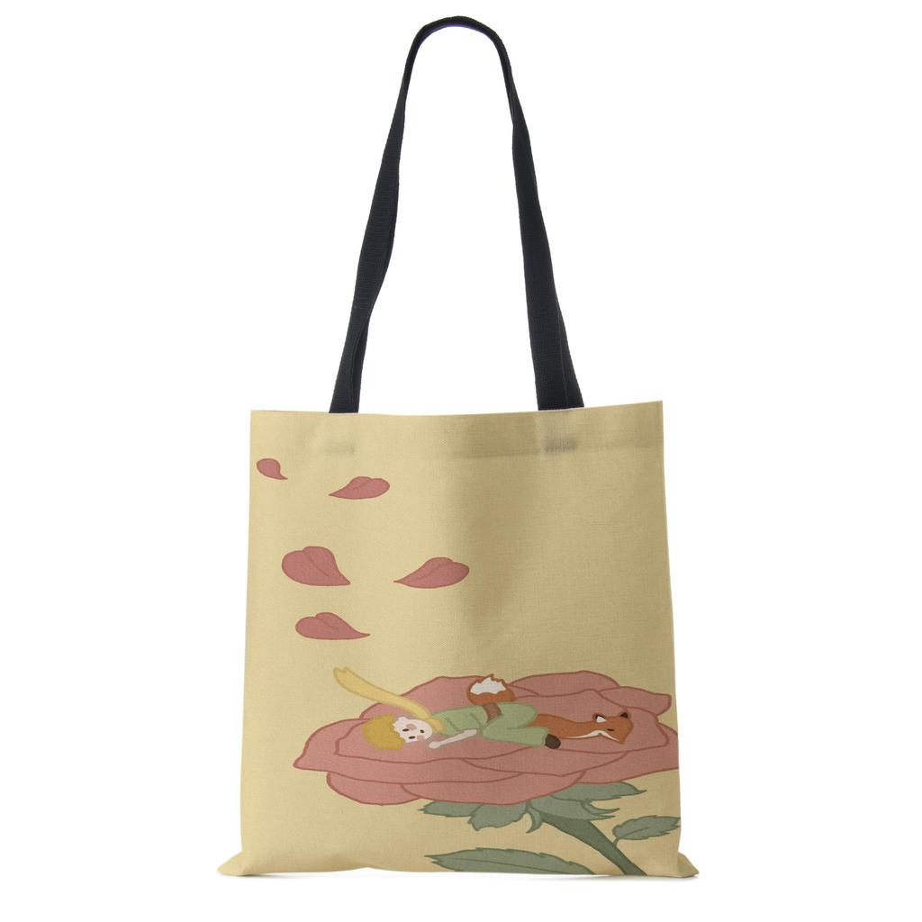 Классический мультфильм Маленький принц Лис Роза Принт Женские сумки-тоут Женские Повседневные Сумки через плечо Эко Сумки для покупок Для улицы KTY