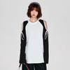 Design sense contrasting color splicing off shoulder top for women's spring loose bow lazy style T-shirt