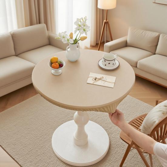 Round Fitted Tablecloth Elastic Table Cover Waterproof Wipeable Table Cloth for Indoor Outdoor Picnic Kitchen Dining 24"-47