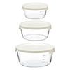 HARIO Heat-Resistant Glass Storage Containers, Round, S/M/L, White, Dishwasher Safe, Made In Japan, MST-3018-OW, Set of 3