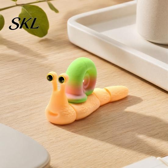 Colorful Snail Sculpture 3D Printed Figurines, Articulated Toy, Movable Joints Animal Twist Segmented Structure Toy Fidgety for Home Office