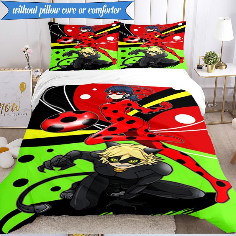 3PCS Mira-culous Adventures Bedding Set,Including 1pc Duvet Cover And 2pcs Pillowcases Perfect for Bedroom, Dormitory, Fan Christmas gift