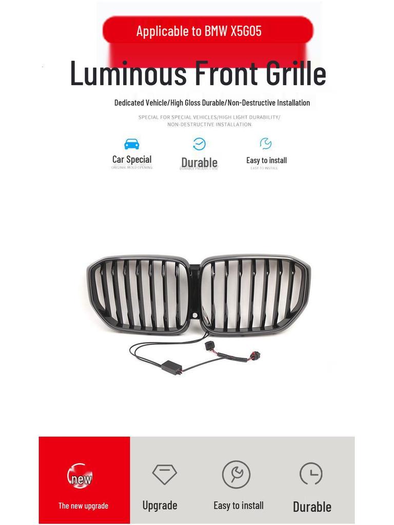Gloss Black Double Bar LED Grille for 19-22 BMW X5 G05