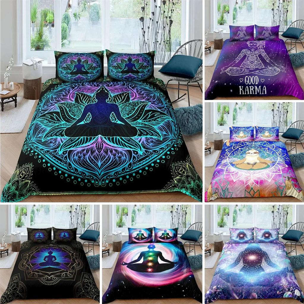 Пододеяльник Bohemian Chakra Meditation Relax Theme Yoga Комплект постельного белья Exotic Mandala Lotus Покрывало для одеяла Full King Спальня Декор