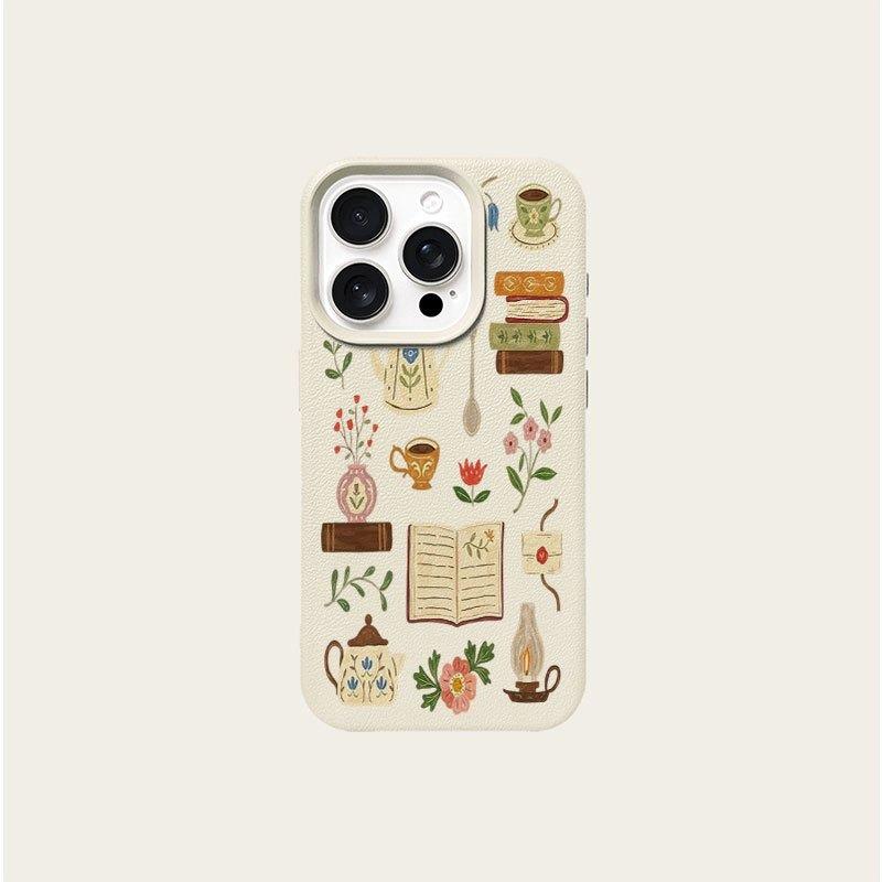 Ретро Чехол-Книга Цветок Чая Для iPhone 17Air 16 15 14 13 12 11 Pro Max Эстетичная Иллюстрация Арт Мягкий Силиконовый Ударопрочный Чехол