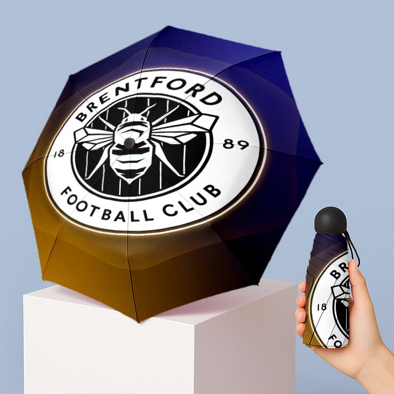 Brentford Football Pattern Printed Mini 5 Folds 8 Ribs Compact Umbrella Windproof Waterproof Lightweight Portable Folding