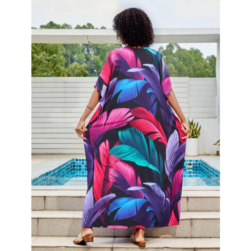 Плюс Размер Женский Новый Пляжный Отдых V-образный Вырез Длинная Юбка Бикини Солнцезащитный Рубашка Купальник С Накидкой