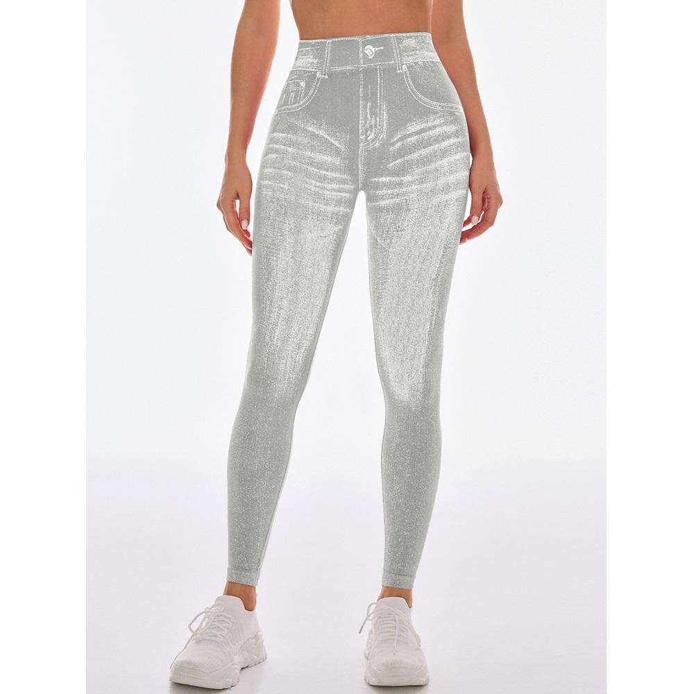 Женские спортивные леггинсы для йоги, искусственные джинсы, обтягивающие, бесшовные, для фитнеса, для улицы