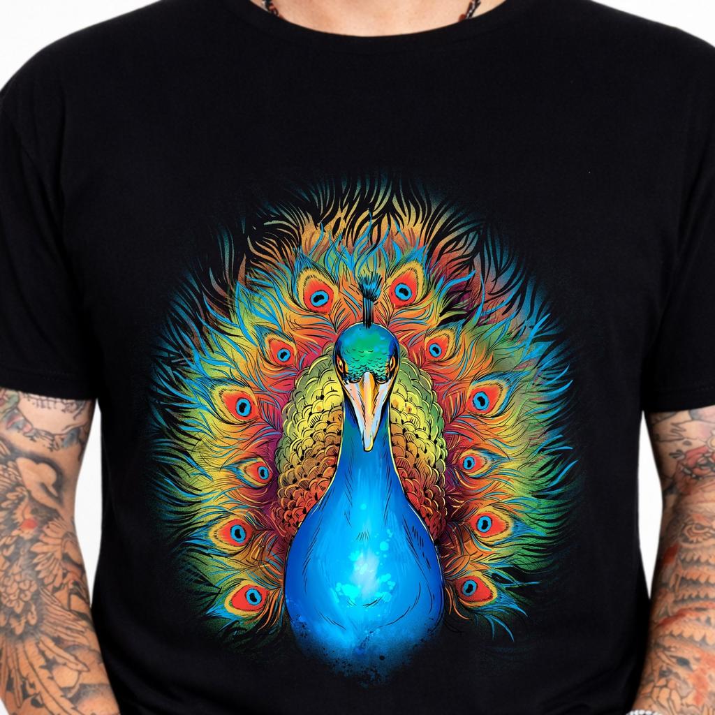 Peacocks Feathers Birds Vibrant Wildlife Nature Exotic Colorful Arts Graphic Tee