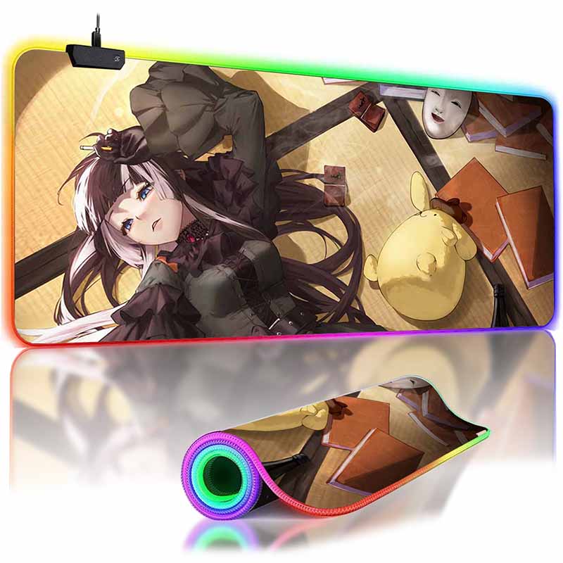 RGB Backlit Kawii Virtual Idol Anime Mouse Pad Cute Anime Grils Lager Gamer J_Juufuutei R_Raden Mouse Mat Non-Slip Keyboard Mat