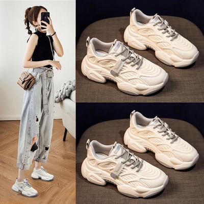 Женские массивные кроссовки из натуральной кожи, обувь на платформе, 2024, сетчатая белая обувь высотой 6 см, женские уличные беговые кроссовки, женские