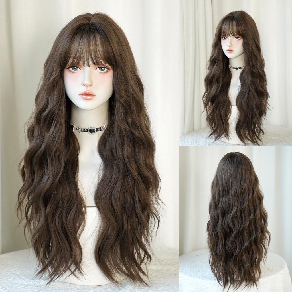 Extra Long Brown Big Waves Wig for Women - Rose Net Full Cap Voluminous Natural, Daily Quick Beauty, High Quality Hair Volume