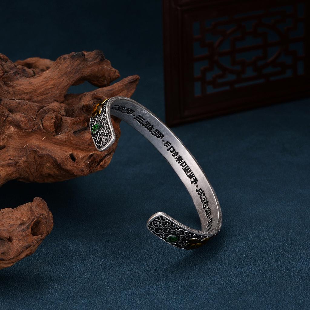 Personalized Burnt Blue Vintage Heart Sutra Enamel Bracelet Cloisonne Double Fish Play Lotus Dropping Gel Silver Bracelet Birthday Gift